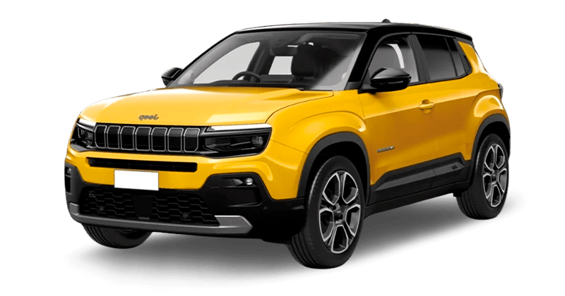 Renting Coches Jeep Avenger-BEV Summit Amarillo Sun / Techo Negro, Rojo Ruby / Techo Negro, Blanco Snow / Techo Negro, Gris Stone / Techo Negro, Gris Granite / Techo Negro, Gris Storm / Techo Negro