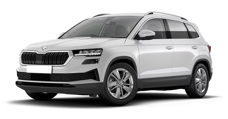 Renting Coches Skoda Karoq-2.0 TDi DSG Selection 4×4 Blanco Luna, Gris Graphite