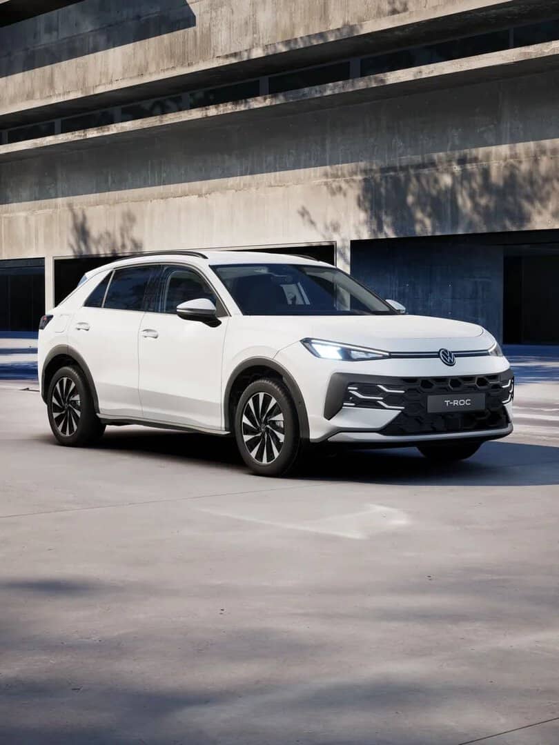 Renting Coches Volkswagen T-Roc1.5 eTSI 85kW DSG MAS Blanco Punto, Gris Lobo